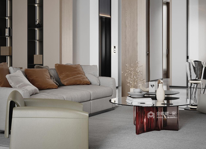 385平临湖台现代风格-惬意舒适的空间-客厅效果图及设计说明