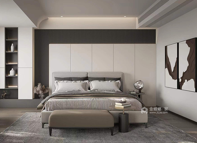385平临湖台现代风格-惬意舒适的空间-卧室效果图及设计说明