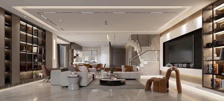 256平仰山墅现代风格-现代与轻奢精致的融和-客厅效果图及设计说明
