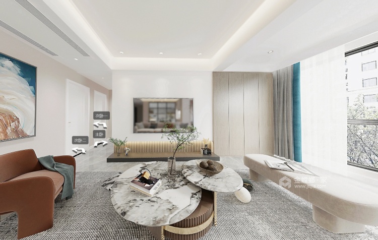 122平湖湾一号现代风格-会呼吸的家-客厅效果图及设计说明