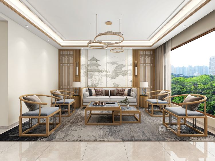 360平鑫康园新中式风格-客厅效果图及设计说明