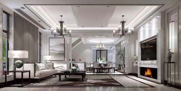 175平旭辉壹号院现代风格-一家人住在一起的房子-客厅效果图及设计说明