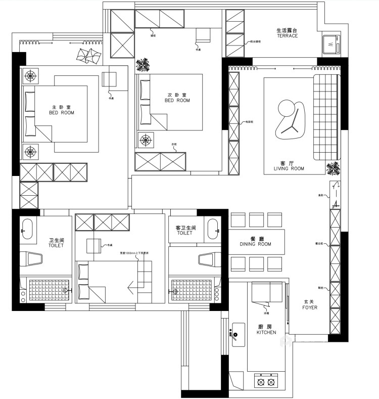 123平融创南湖大观现代风格-五口之家，归心之旅-平面设计图及设计说明