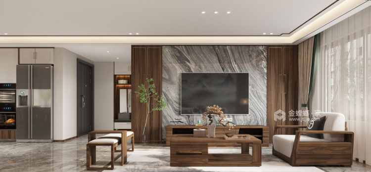 127平中海阅麓山新中式风格-客厅效果图及设计说明
