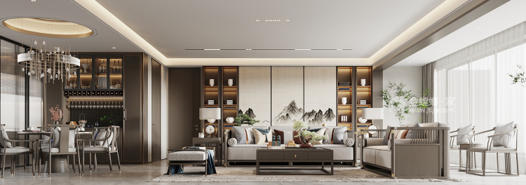 140平保利和光尘樾新中式风格-客厅效果图及设计说明