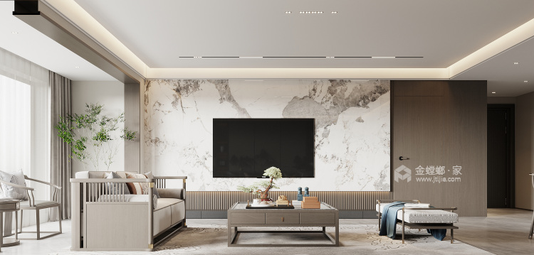 140平保利和光尘樾新中式风格-客厅效果图及设计说明