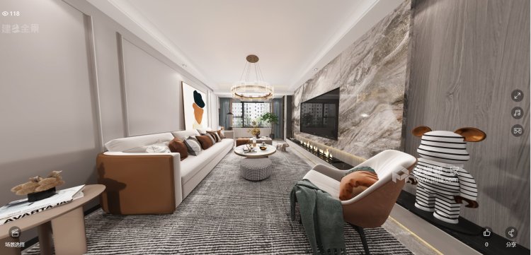 127平合景领峰现代风格-客厅效果图及设计说明
