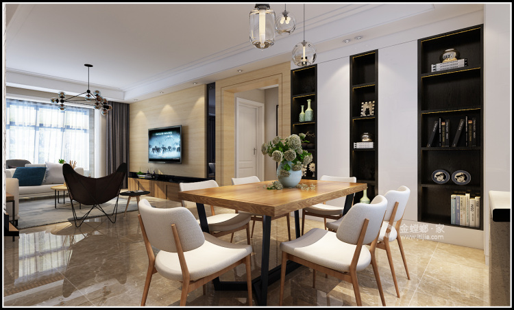 140平富力华庭现代风格-客厅效果图及设计说明
