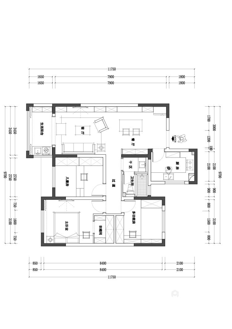 114平华新御园现代风格-温暖的黑白灰-平面设计图及设计说明
