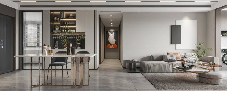 114平华新御园现代风格-温暖的黑白灰-餐厅效果图及设计说明