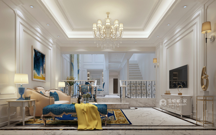 330平翡丽湾法式风格-客厅效果图及设计说明