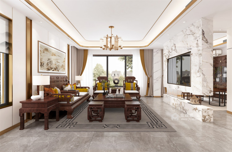 300平金府大院中式风格-檀香-客厅效果图及设计说明