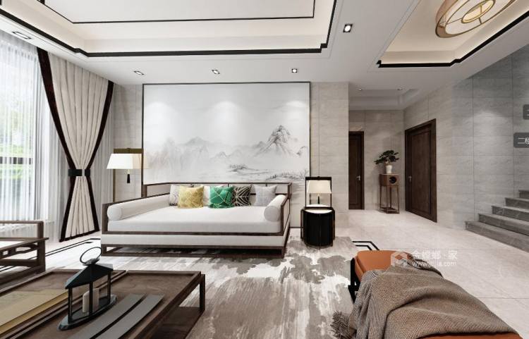 600平世业洲中式风格-客厅效果图及设计说明
