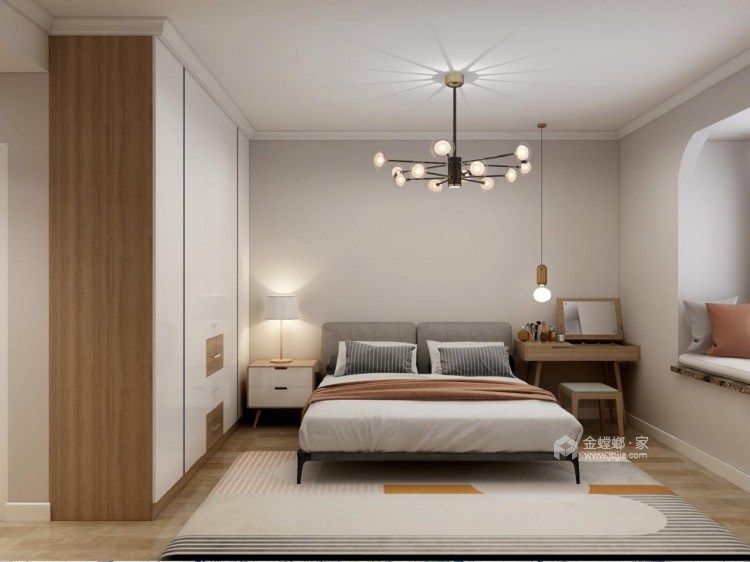 105平美的公园天下现代风格-宁静舒适的原木风-卧室效果图及设计说明