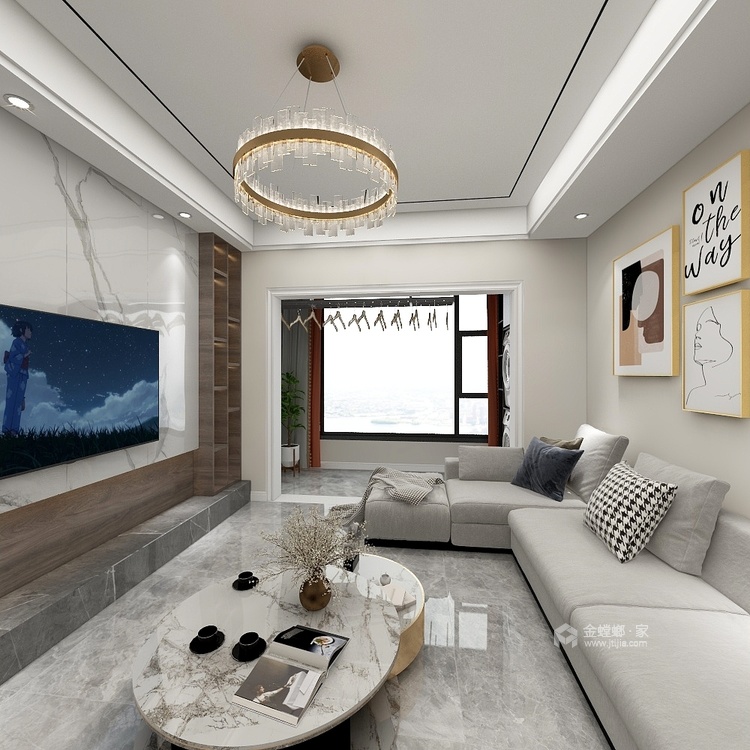 87平望江名城现代风格-温低调的设计感-客厅效果图及设计说明