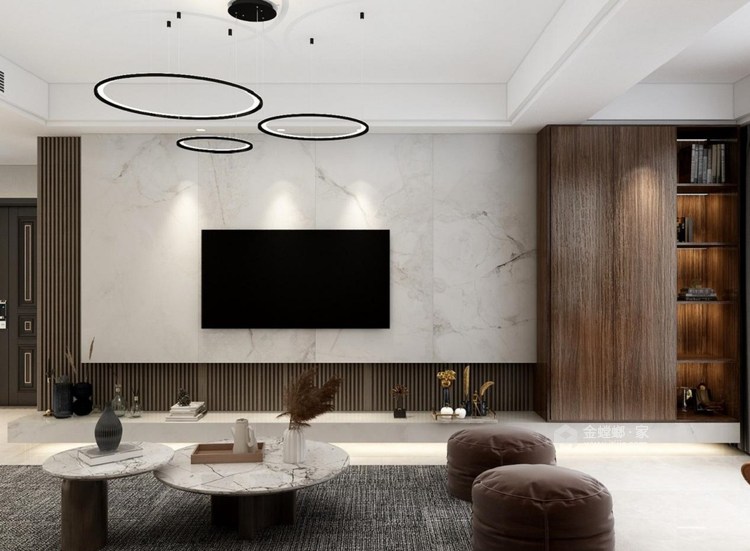 125平保利鑫城现代风格-有温度的现代简约，舒适又撩人-客厅效果图及设计说明