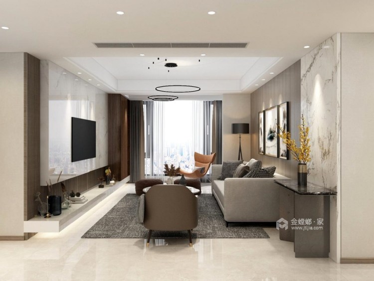 125平保利鑫城现代风格-有温度的现代简约，舒适又撩人-客厅效果图及设计说明