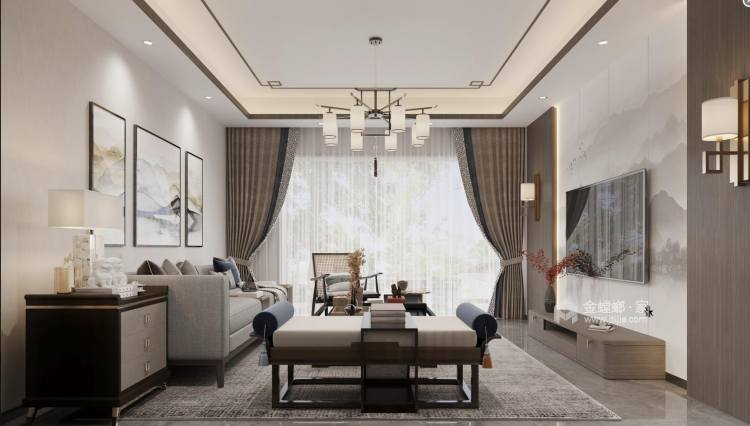 120平东方明珠新中式风格-客厅效果图及设计说明