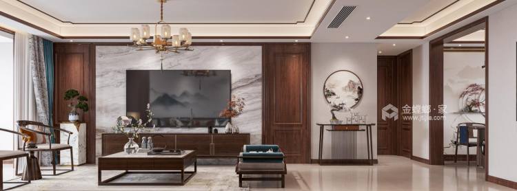 137平孔雀城新中式风格-客厅效果图及设计说明