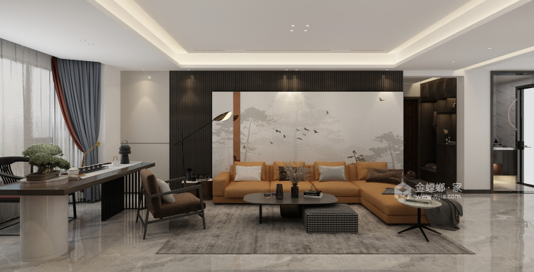150平丽景国际新中式风格-客厅效果图及设计说明