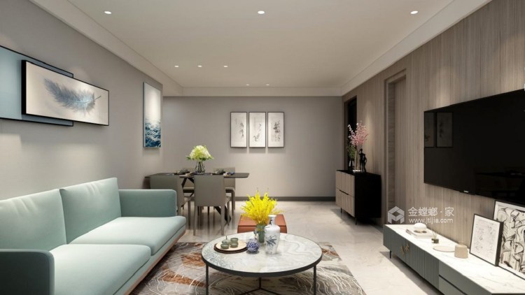 105平枫情水岸现代风格-雅致、舒适的简约中式-客厅效果图及设计说明