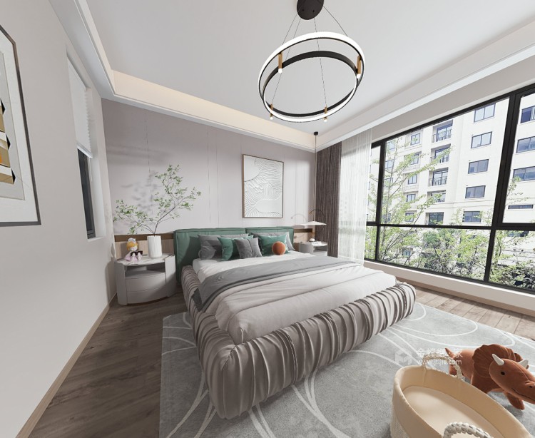 130平峨眉观顶现代风格-清新的原木风-卧室效果图及设计说明