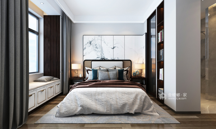 147平龙湾写意新中式风格-卧室效果图及设计说明