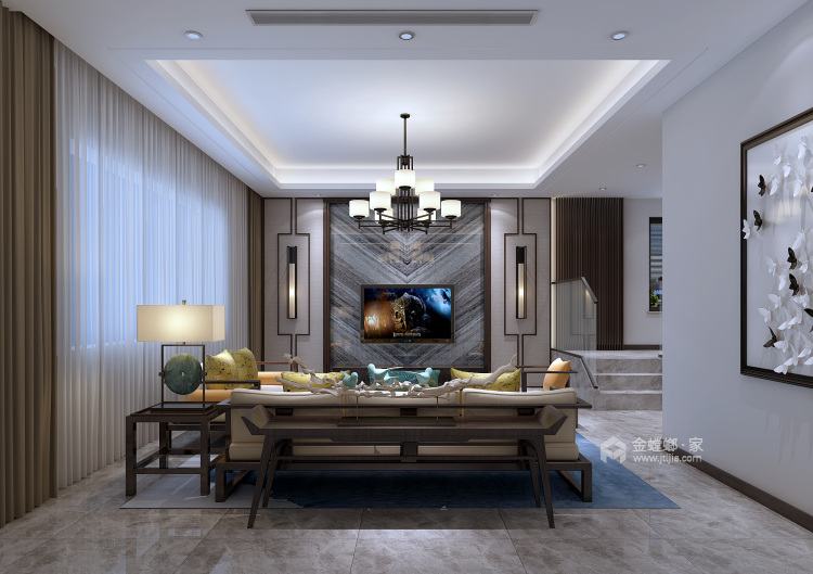 280平大通珑湾新中式风格-云卷云舒的慢生活-客厅效果图及设计说明