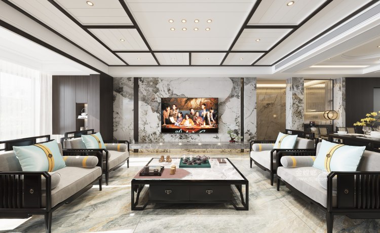212平万达大公馆新中式风格-客厅效果图及设计说明