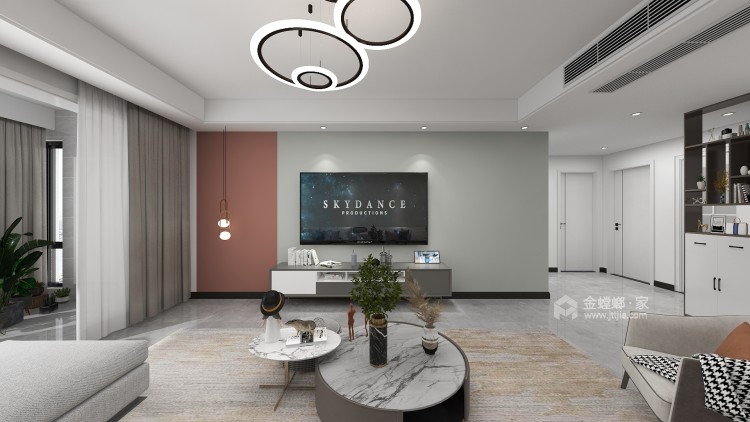 140平金域蓝湾现代风格-白色恋人-客厅效果图及设计说明