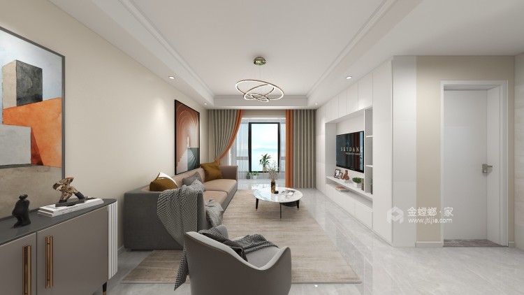 109平金科世界城现代风格-简洁清爽的家-客厅效果图及设计说明