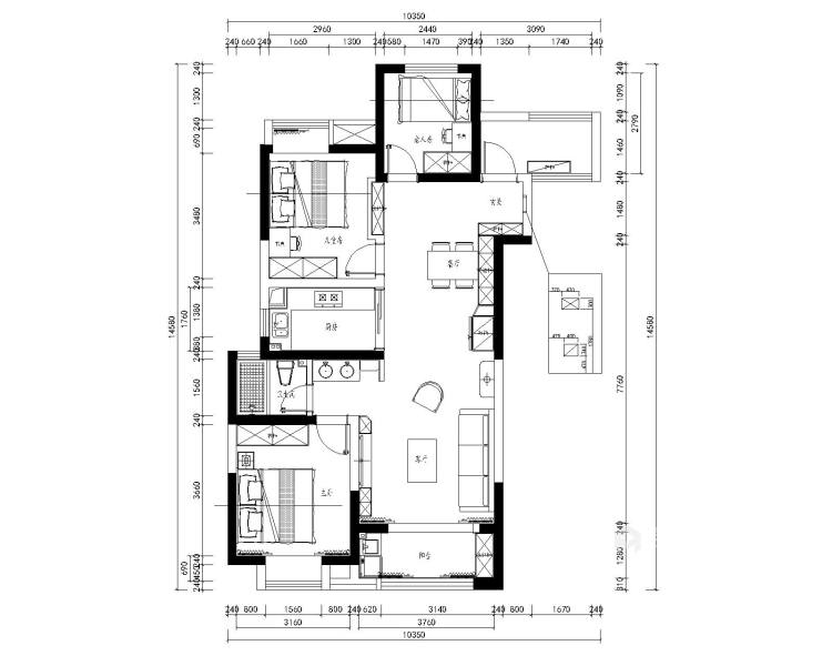 109平金科世界城现代风格-简洁清爽的家-平面设计图及设计说明