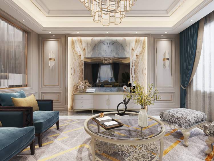 580平中昊檀宫美式风格-客厅效果图及设计说明