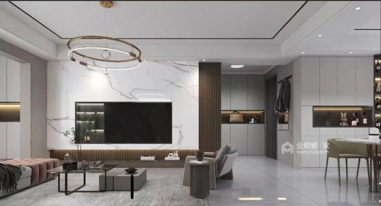 130平孔雀城现代风格-春意盎然-客厅效果图及设计说明