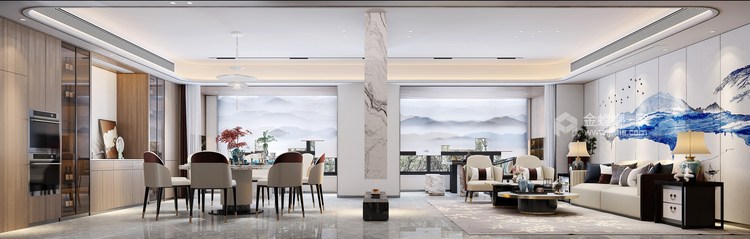 280平东方今典新中式风格-客厅效果图及设计说明