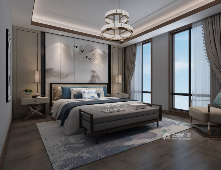 140平绿城怡商玉园新中式风格-卧室效果图及设计说明