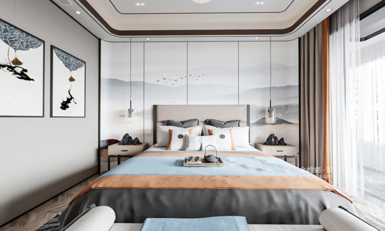 420平垂虹小区新中式风格-卧室效果图及设计说明