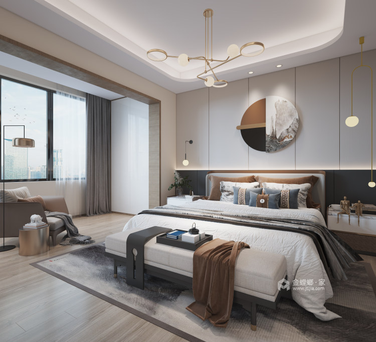 350平九溪墅新中式风格-卧室效果图及设计说明