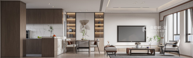 150平东庐新中式风格-客厅效果图及设计说明