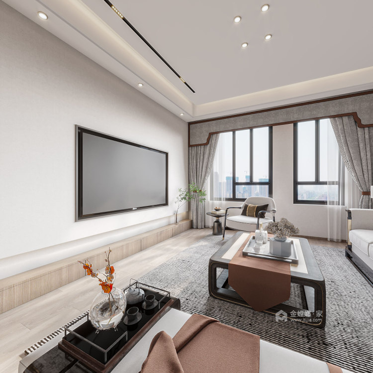 150平东庐新中式风格-客厅效果图及设计说明