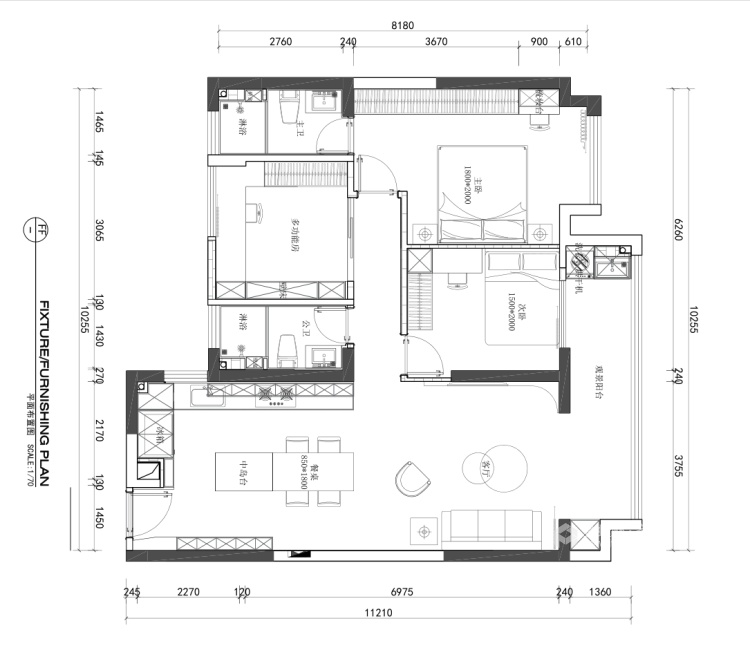 120平城投广场现代风格-舒适家居-平面设计图及设计说明