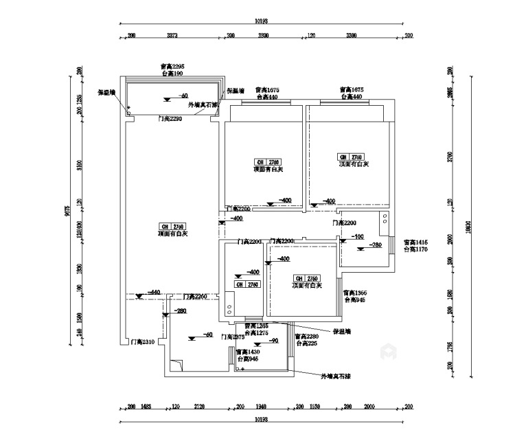 95平碧桂园现代风格-业主需求&原始结构图