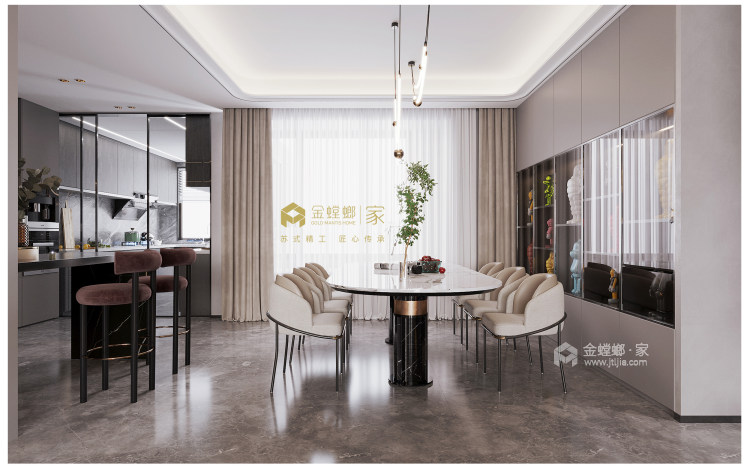 290平碧桂园豪园现代风格-大平层，简约中性，轻奢有度-餐厅效果图及设计说明