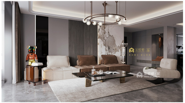 290平碧桂园豪园现代风格-大平层，简约中性，轻奢有度-客厅效果图及设计说明