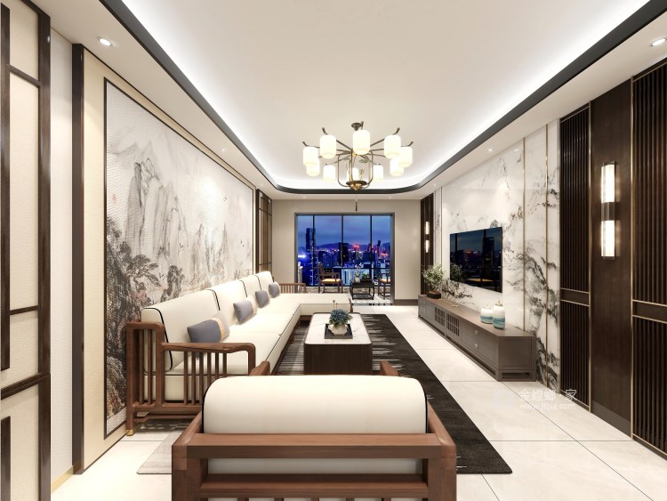 180平领峰华亭中式风格-客厅效果图及设计说明