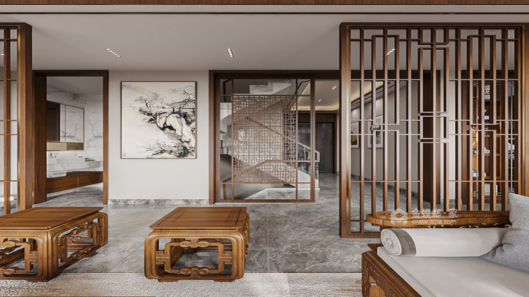 370平上德苑中式风格-山与飞鸟悦心之居-客厅效果图及设计说明