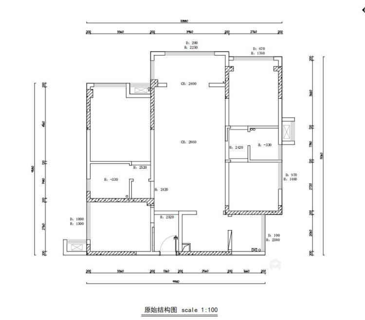 110平TCC世纪豪庭现代风格-四室两厅-光影之间-业主需求&原始结构图