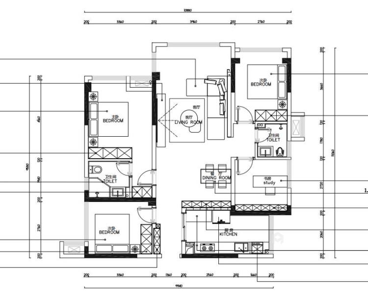 110平TCC世纪豪庭现代风格-四室两厅-光影之间-平面设计图及设计说明