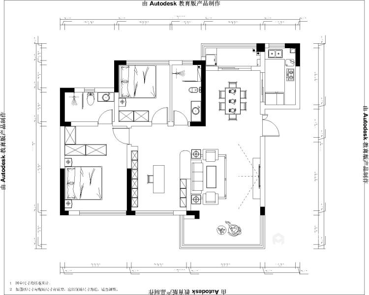 108平永兴陵蘭府现代风格-3室2厅2卫-平面设计图及设计说明