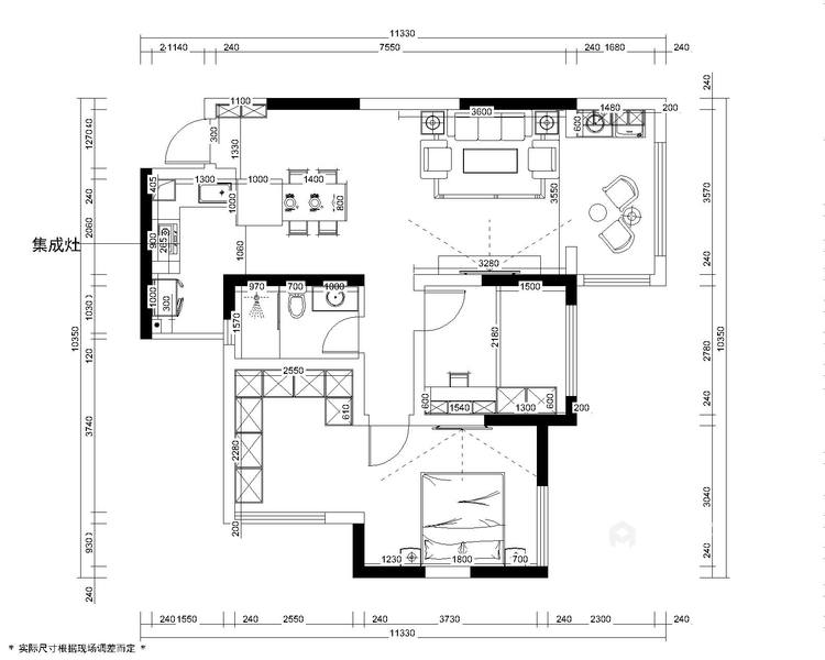 87平万达星光宸樾现代风格-3室2厅1卫-平面设计图及设计说明